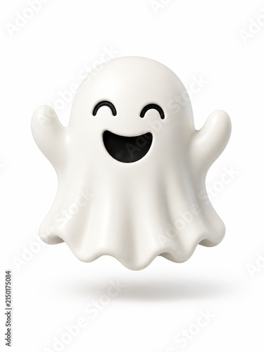 Happy cute ghost cartoon laughing with raised arms