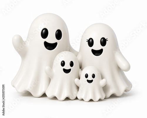 Happy ghost family with two adults and two children