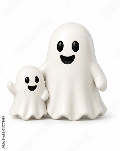 Happy parent and child ghosts standing together
