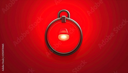 Glowing Candle Inside Metal Ring on Red Background.