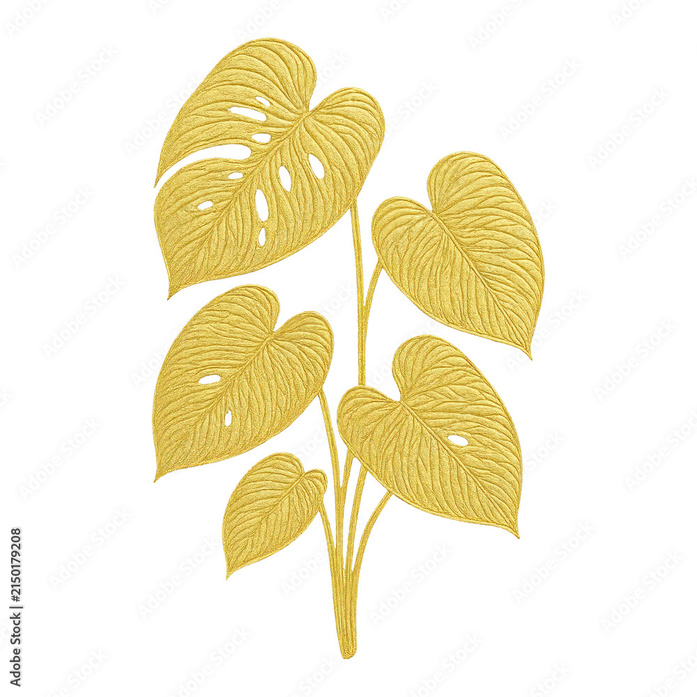Fototapeta premium PNG Golden tropical leaves illustration.