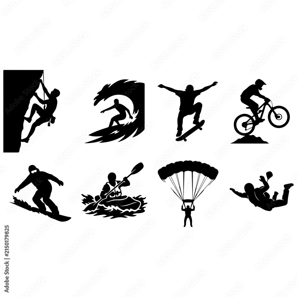 Fototapeta premium Extreme sports and adventure activities icon set