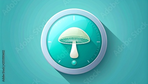 Flat Design Mushroom Icon on Teal Background.