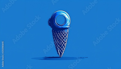 Blue Ice Cream Cone with Glossy Scoop on Solid Background.