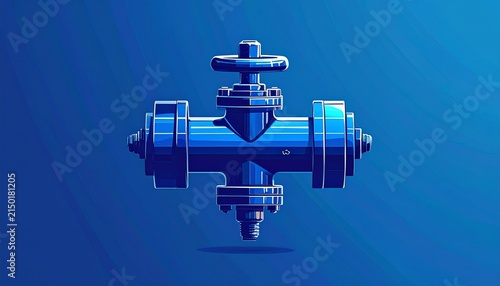 Futuristic Industrial Valve with Metallic Blue Finish.
