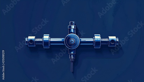 Close up of metallic industrial valve with bolts and nuts.
