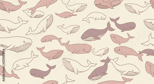 Minimalist whale pattern in soft pink tones