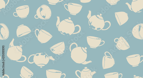 Vintage teapot and teacup seamless pattern with rustic style