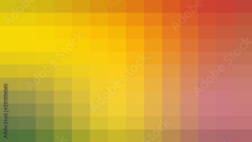 Фотография Abstract pixel art background featuring a smooth color gradient transition from yellow to red and green in a structured square grid format for modern digital creative design