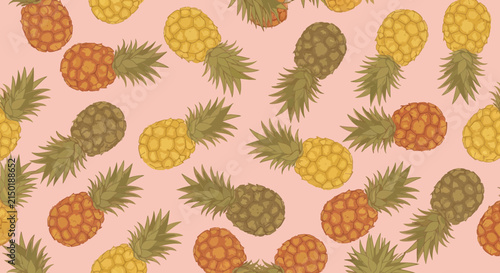Vibrant seamless pattern with colorful tropical pineapples