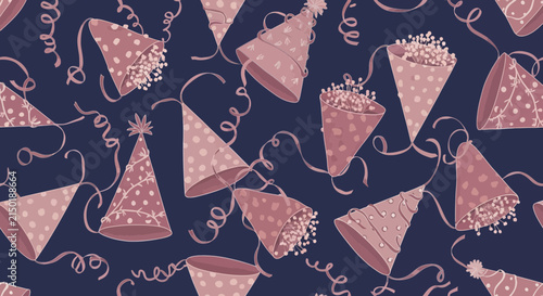 Festive party hats and ribbons seamless celebration pattern