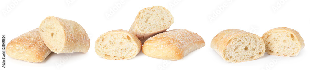 Fototapeta premium Fresh ciabattas isolated on white, set. Italian bread