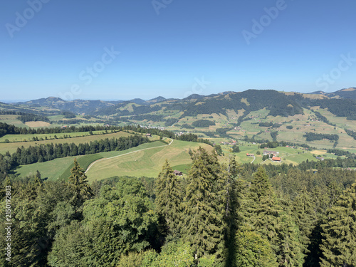 Wide Panorama of Villages and Forest in Switzerland