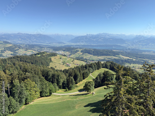 Green Valley Trail Leading Toward Swiss Alps and a Lake