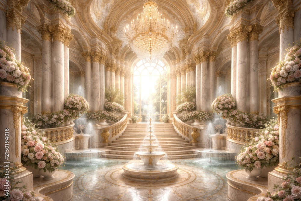 Fototapeta premium Luxurious palace interior with chandeliers.