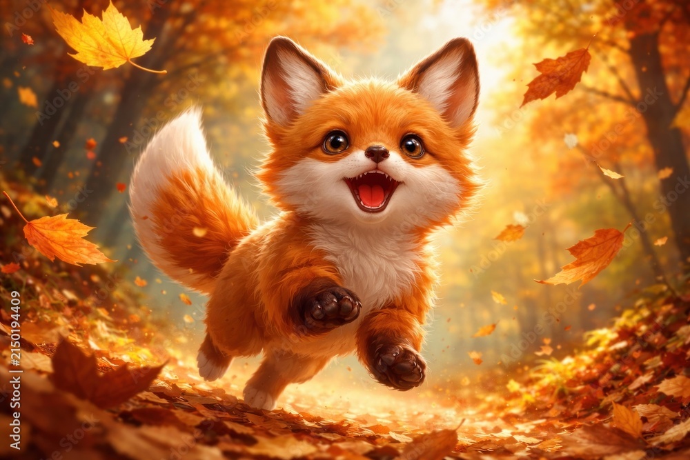 Fototapeta premium Joyful fox in autumn forest