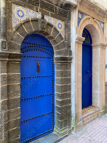 Typical architecture and doors of Essaouira old city, Morocco