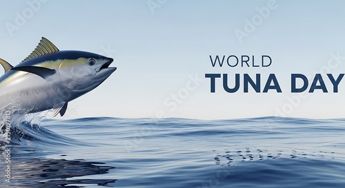 World tuna day concept with jumping fish in ocean wildlife environment