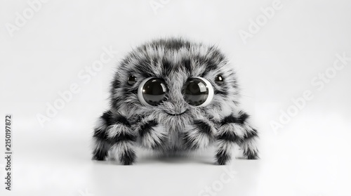 Cute fluffy black and white spider isolated on white background