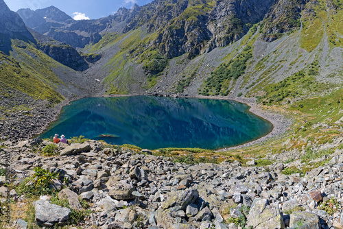The very steep-sided lake of Crop, one of the many found in the Belledonne massif , from above