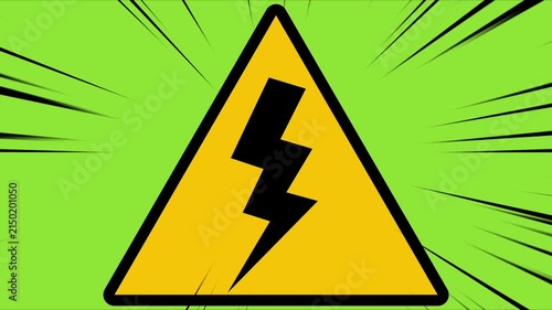 High Voltage Danger Warning Symbol Comic Book Style Motion Graphic on Green Background
