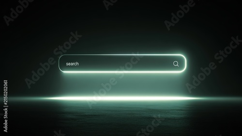 Faint search bar interface overlay on dark monitor screen with subtle green glow showcasing minimalist UI design perfect for SEO optimization search engine ranking and digital marketing strategy.