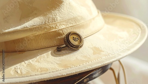 Vintage Cream Fedora Hat with Button Detail.