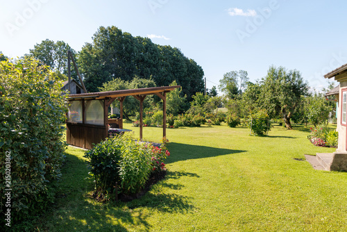 Spacious Rural Garden with Gazebo Lawn and Orchard View