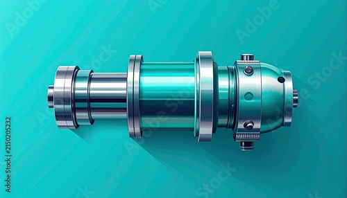 Precision Industrial Gearbox Mechanism on Turquoise Background.