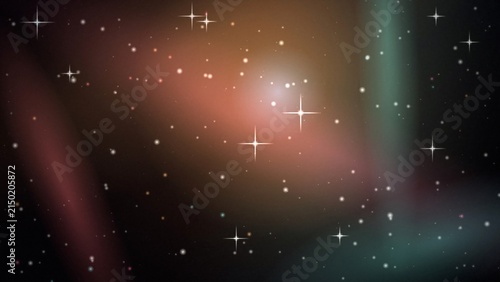 Colorful cosmic nebula with streaks of pink and green and scattered twinkling stars