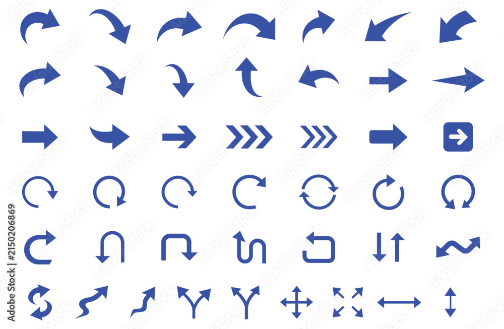 Fototapeta premium Curved arrow set, Various symbols hand draw arrow, Set long black curve arrow icon vector. Collection of black arrow icons pointing in various directions, Arrow. Cursor. Modern simple arrows.