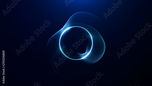 Картината върху платно Blue neon ring with transparent fluid swirl on dark background, futuristic abstract energy portal for tech design