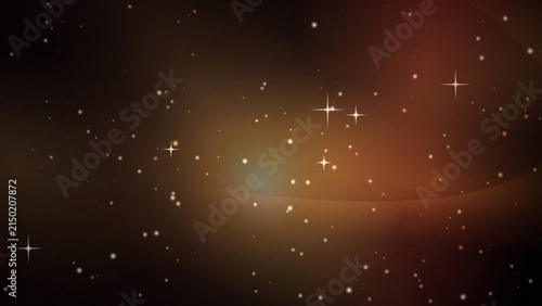 Dark brown and orange space background with a bright central glow and twinkling stars