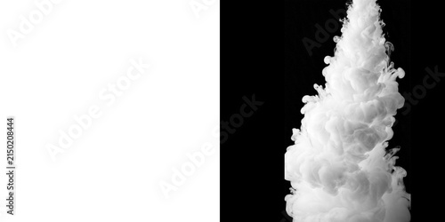 White smoke cloud exploding upwards against stark black background for abstract design elements Fog and clouds effect for design Smog elements abstract white smoke or vapor floating