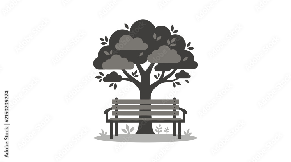 Fototapeta premium Park bench under a large leafy tree icon.
