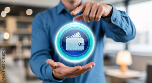Safekeeping wallet icon centered on a glowing ring  secure money emblem alive with saved cash  guarded funds and calm finances welcomed by bank trust stories and account safety publications