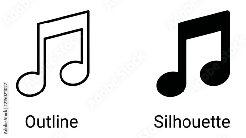 Fotografía Musical Notes - Outline and Silhouette: A graphic representation showing musical notes in both outline and silhouette form, symbolizing melody and rhythm
