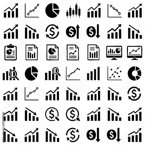 Set of colorful business and finance icons with charts
