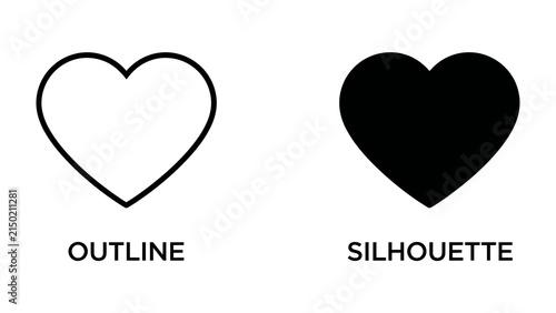 Canvas Print Heart Outline and Silhouette: A simple, graphic illustration featuring two heart shapes – one an outline and the other a solid silhouette – representing contrast and basic form
