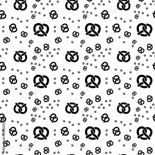 Minimalist Hand Drawn Black Pretzel Seamless Pattern on White Background for Wrapping Paper and Fabric