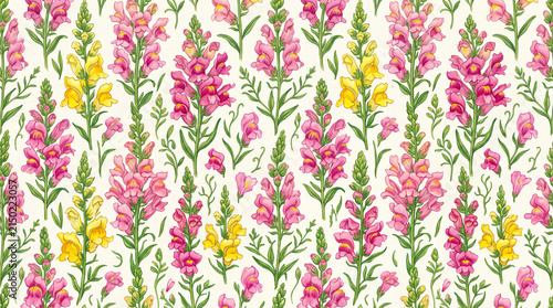 Beautiful floral pattern featuring vibrant pink and yellow flowers against a soft white background, creating a cheerful atmosphere