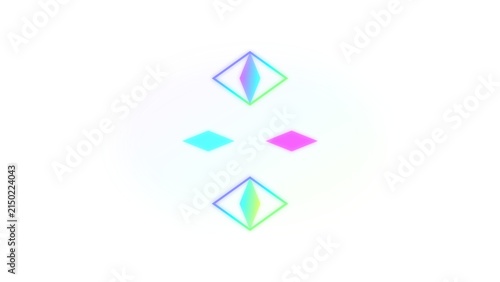 Abstract neon diamond shapes glowing with vibrant rainbow colors on a white background
