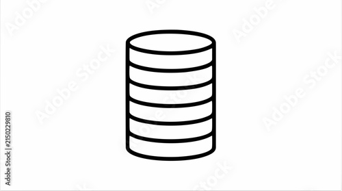 Stack of Coins Line Icon Minimalist Database Server and Money Symbol Black Outline Vector