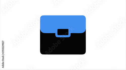 Minimalist Briefcase Icon in Blue and Black, Modern Business Suitcase and Professional Portfolio Vector Illustration