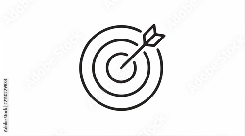 Target icon with dart arrow in center for business strategy goal aim success concept line art illustration