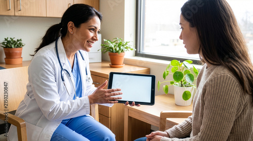 Female Doctor Explaining Medical Results to Patient Using Tablet