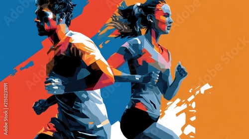 Colorful Illustration of Runners In Action