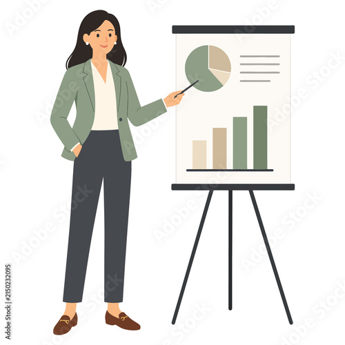 Businesswoman presenting business strategy on chart vector illustration