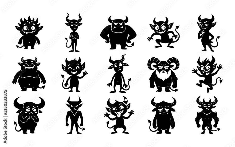 Fototapeta premium Cute Halloween Monsters Vector Set