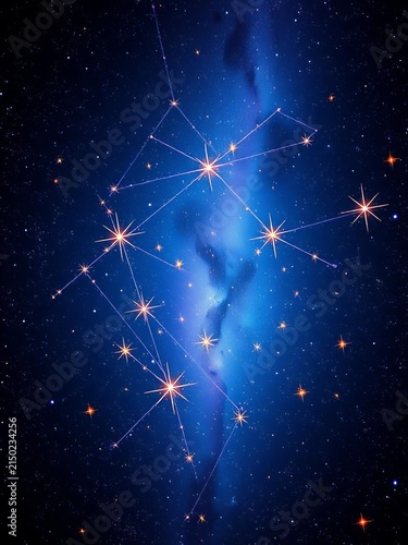 Interconnected stars form a sparkling celestial map, night, sparkle